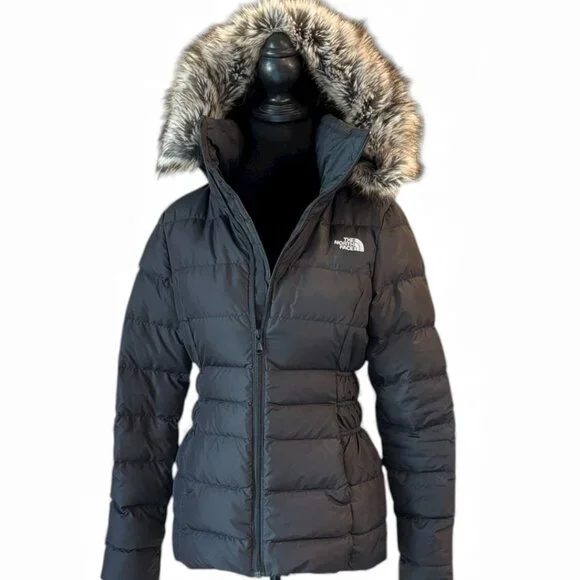 North Face Gotham Black Down Puffer Jacket With Faux Fur Hood Size XS - Picture 5 of 16